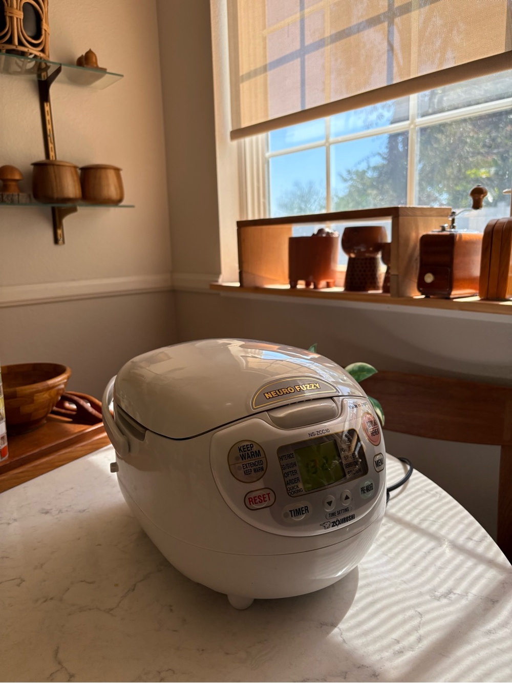 White Neuro Fuzzy Electric Rice Cooker - Compact Home Cooker